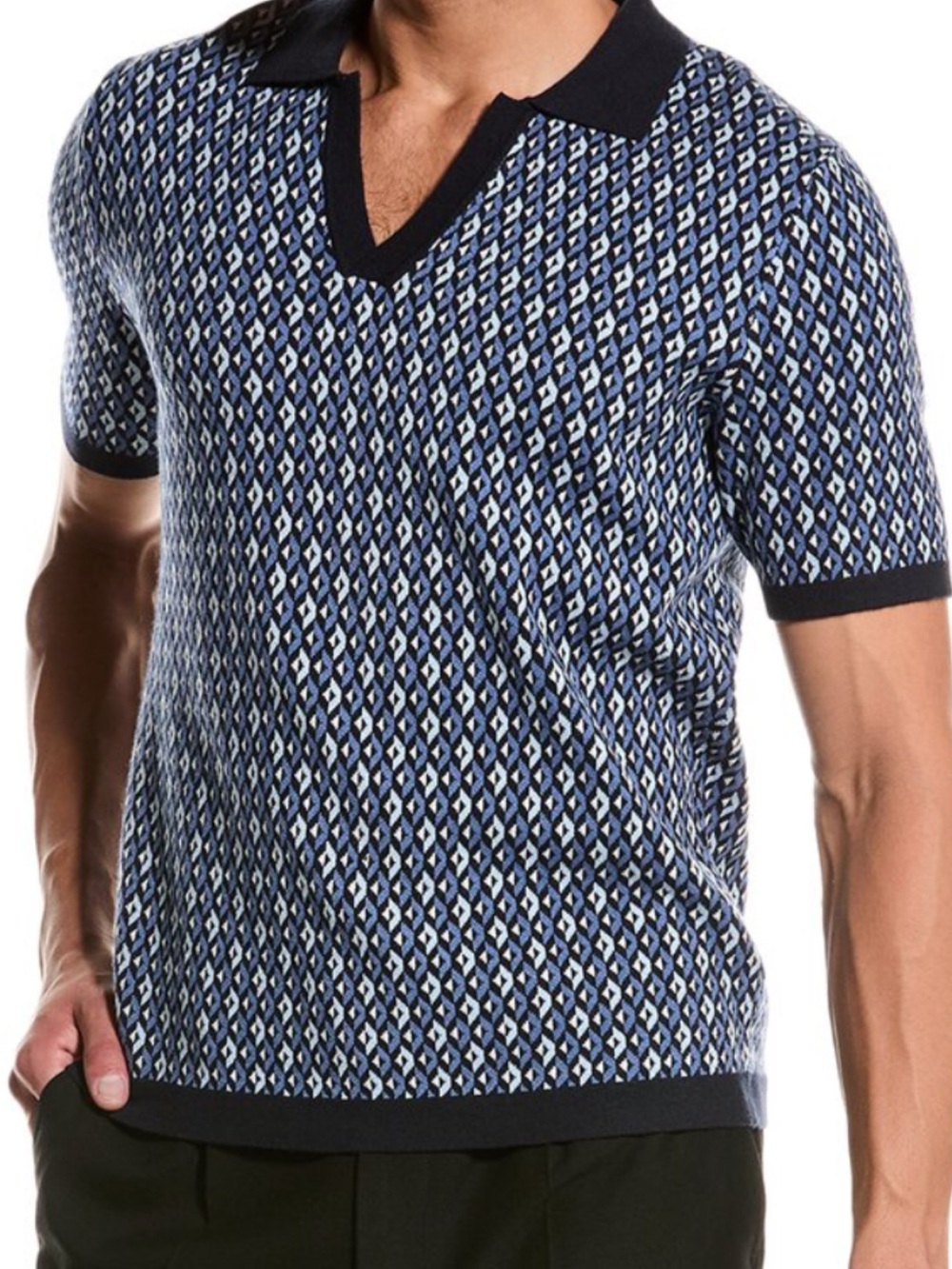 Truth Men's Blue Patterned sweater Knit Polo Shirt XL